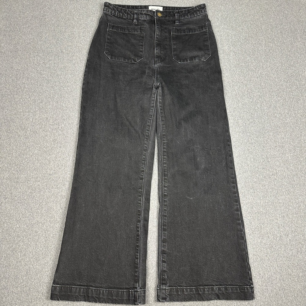 Rollas Sailor Jeans Womens 31 Aussie 13 High Rise Wide Leg Black Patch Pocket